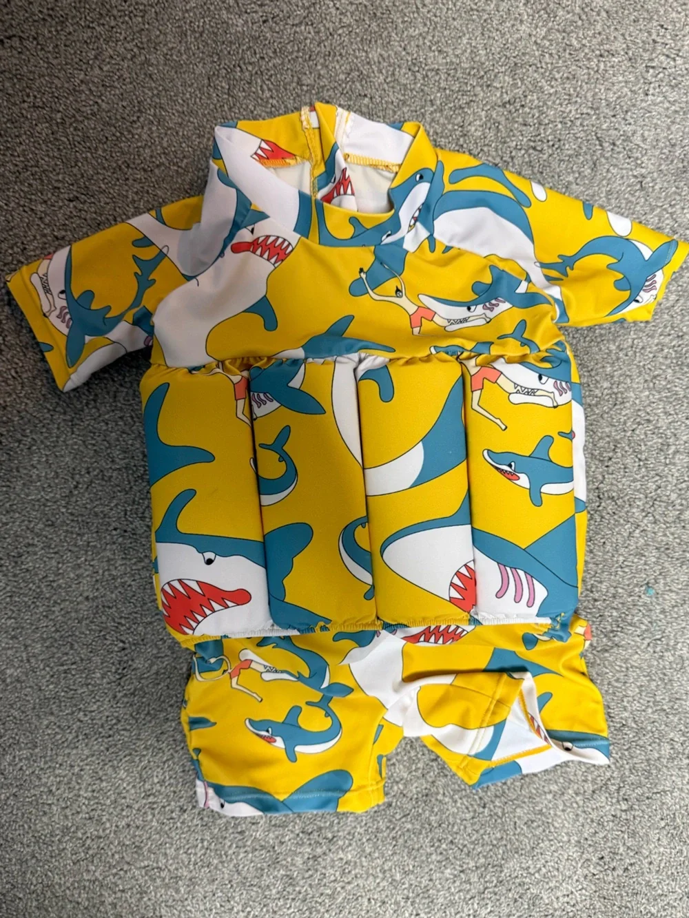 Kids Yellow Shark Print Swim Float Suit